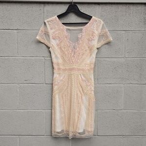 Elegant Cream and Pink Embellished Dress